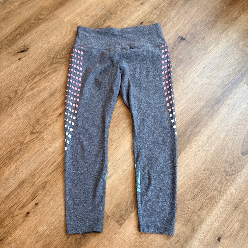 RBX Active Women Gray Heathered Geometric Graphic Cropped Leggings Size M